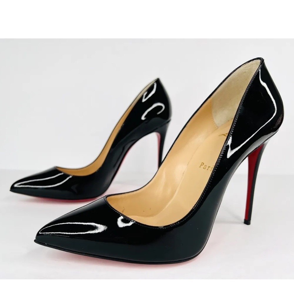 Christian Louboutin Black Patent Leather Pointed-Toe Pumps with Red Soles